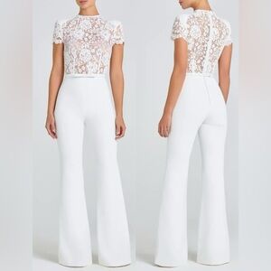NWT NADINE MERABI Hattie White Lace Short Sleeves Belted Jumpsuit sz 14 XXL